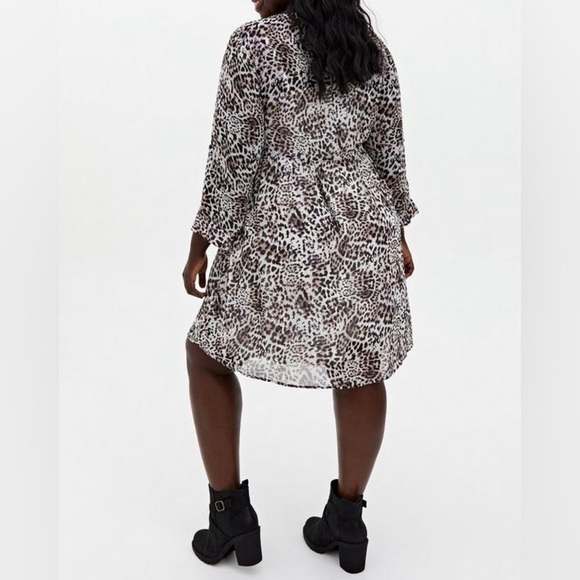 TORRID Leopard White Animal Print Mini Chiffon Sheer Shirt Dress, Size 6X, EUC. - Picture 12 of 14